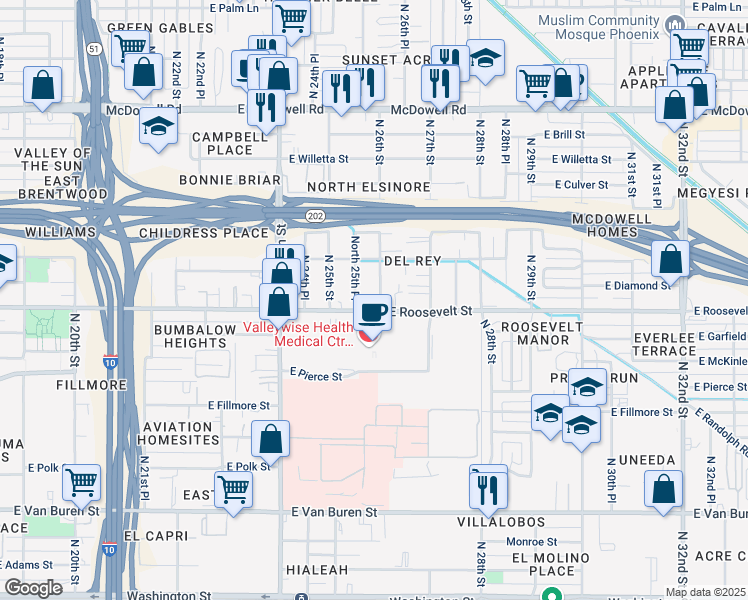 map of restaurants, bars, coffee shops, grocery stores, and more near 1008 North 26th Street in Phoenix