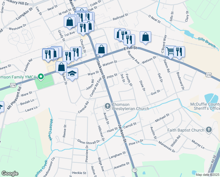 map of restaurants, bars, coffee shops, grocery stores, and more near 506 Jackson Street in Thomson