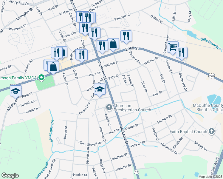 map of restaurants, bars, coffee shops, grocery stores, and more near 506 Jackson Street in Thomson