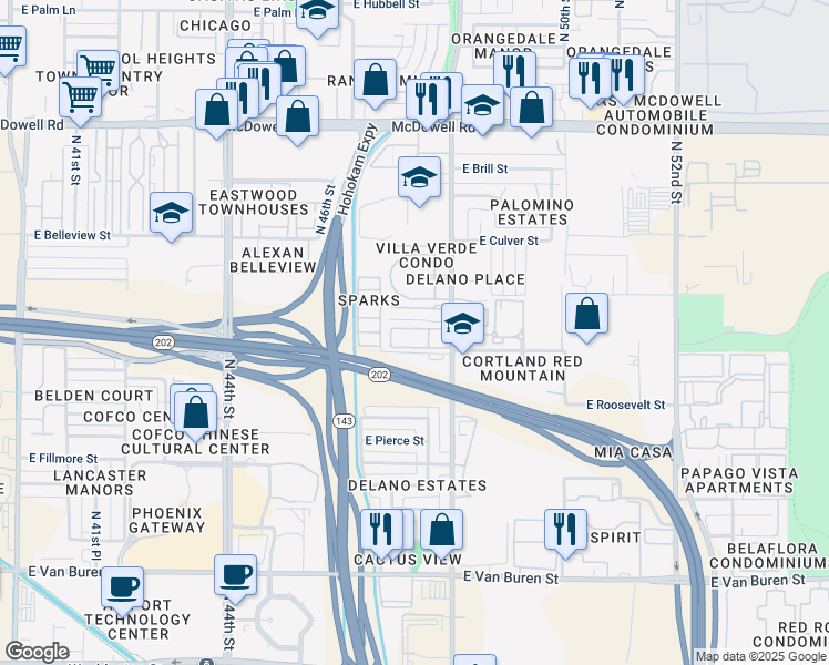 map of restaurants, bars, coffee shops, grocery stores, and more near 1010 North 48th Street in Phoenix