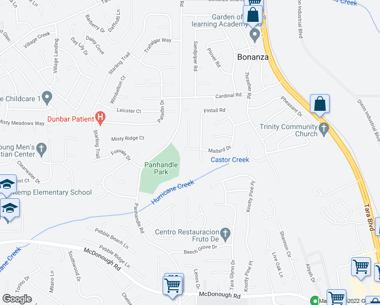 map of restaurants, bars, coffee shops, grocery stores, and more near 10836 Mallard Drive in Jonesboro