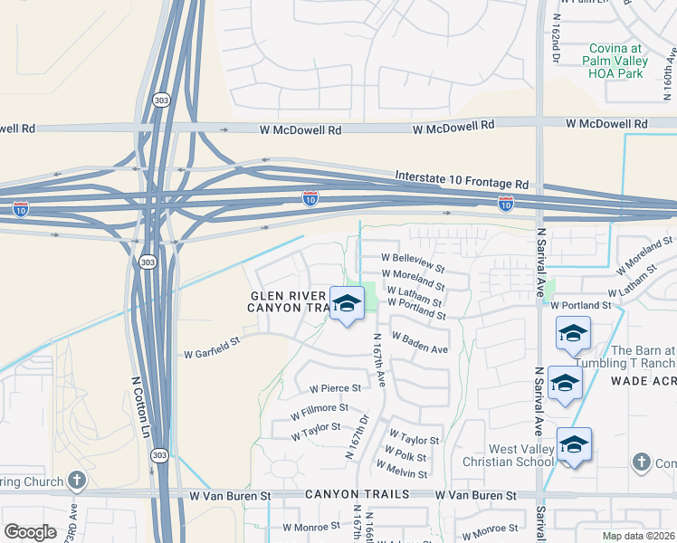 map of restaurants, bars, coffee shops, grocery stores, and more near 16785 West Moreland Street in Goodyear
