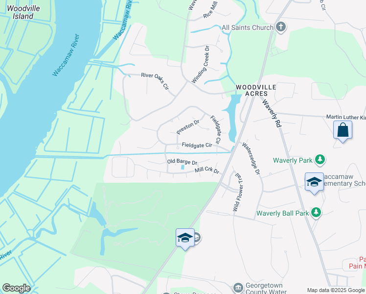 map of restaurants, bars, coffee shops, grocery stores, and more near 267 Fieldgate Circle in Pawleys Island