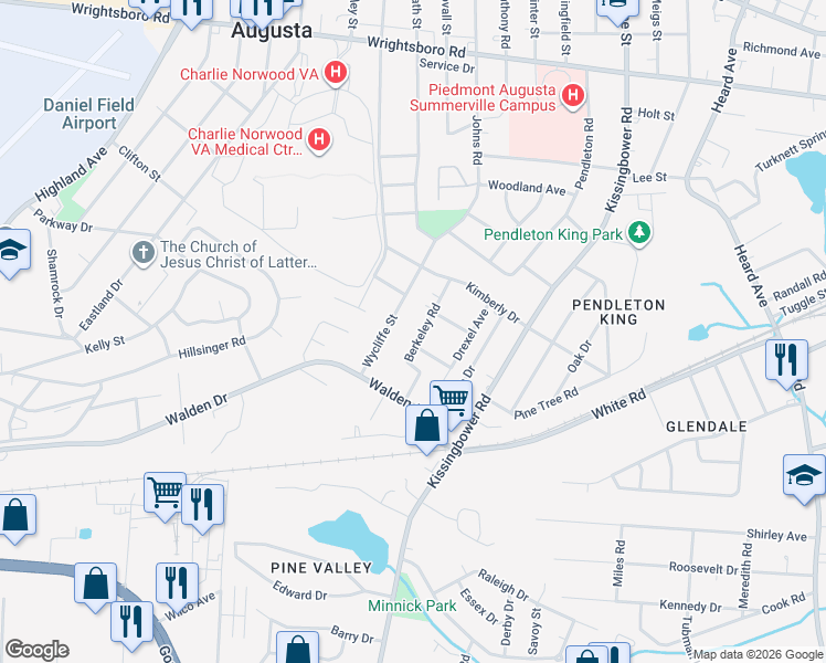 map of restaurants, bars, coffee shops, grocery stores, and more near 1739 Berkeley Road in Augusta