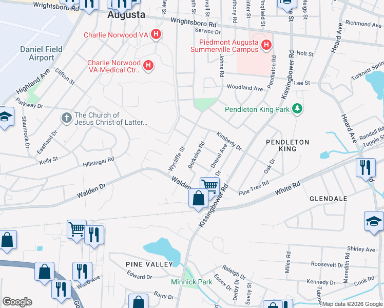map of restaurants, bars, coffee shops, grocery stores, and more near 1739 Berkeley Road in Augusta