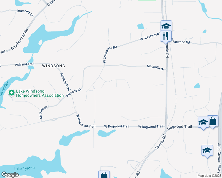 map of restaurants, bars, coffee shops, grocery stores, and more near 115 Rockhurst Chase in Tyrone