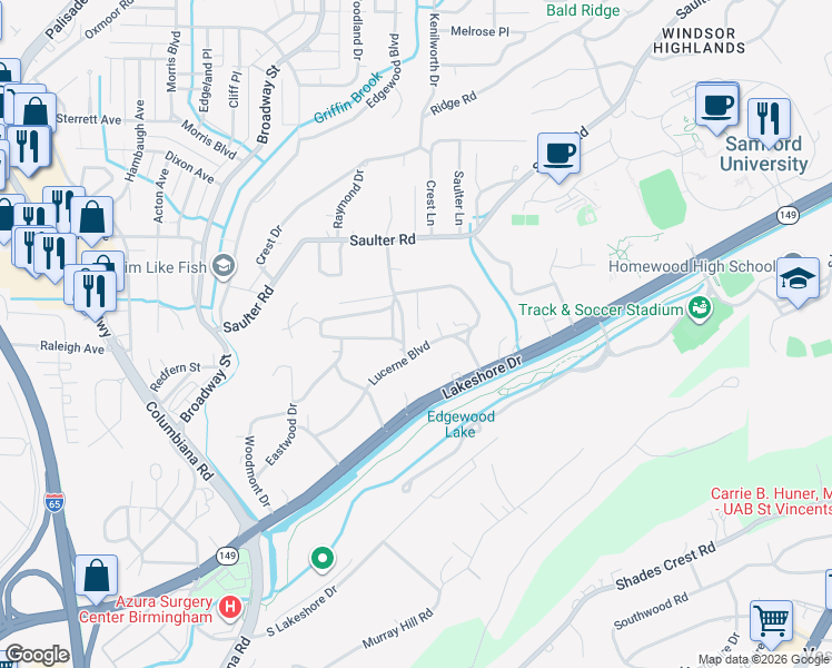 map of restaurants, bars, coffee shops, grocery stores, and more near 111 Rockaway Road in Birmingham