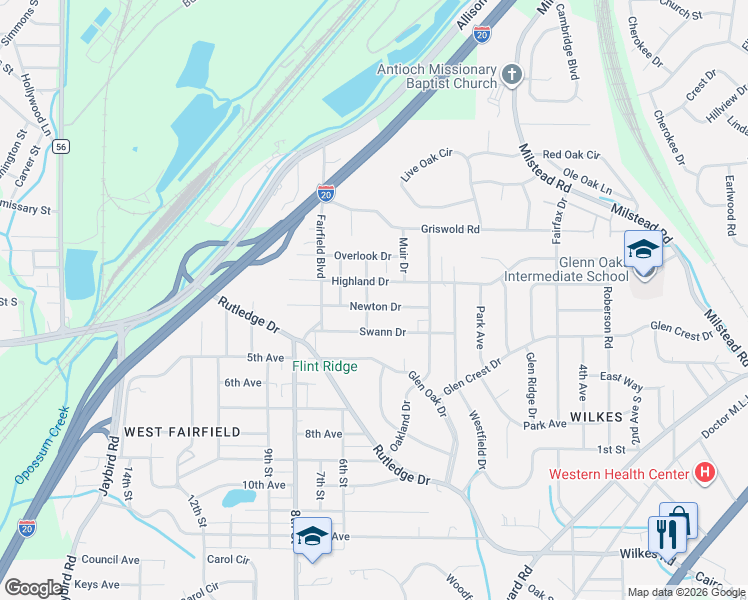map of restaurants, bars, coffee shops, grocery stores, and more near 412 Newton Drive in Midfield