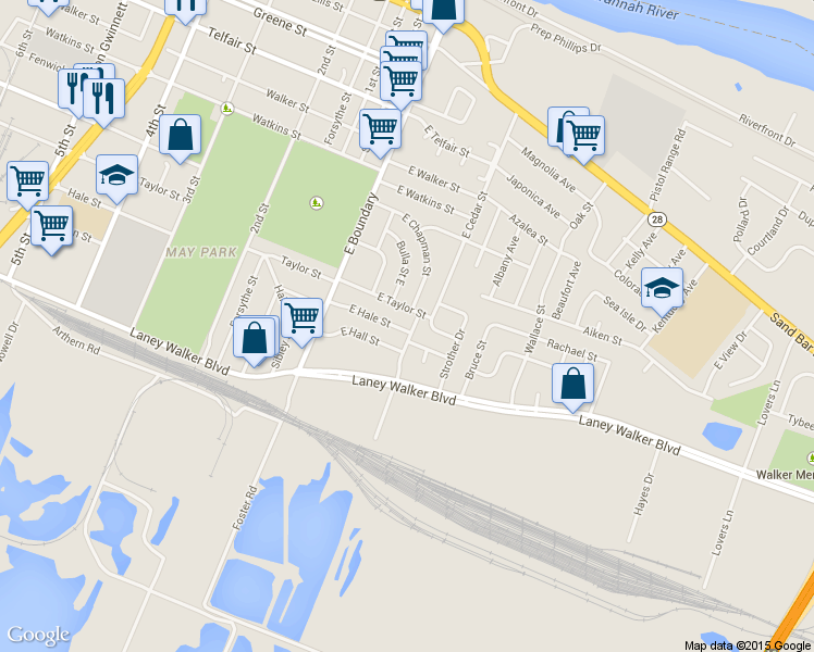 map of restaurants, bars, coffee shops, grocery stores, and more near 805 Belafonte Drive in Augusta