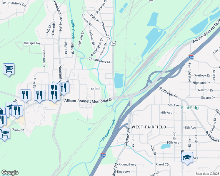 map of restaurants, bars, coffee shops, grocery stores, and more near 1711 Tin Mill Road in Birmingham