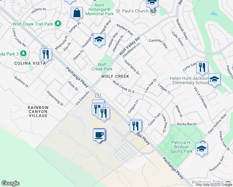 map of restaurants, bars, coffee shops, grocery stores, and more near 31808 Green Oak Way in Temecula