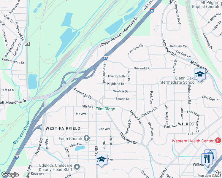 map of restaurants, bars, coffee shops, grocery stores, and more near 514 Newton Drive in Midfield