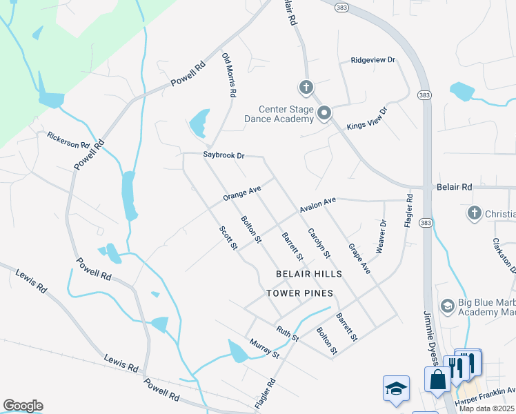 map of restaurants, bars, coffee shops, grocery stores, and more near 3948 Barrett Street in Augusta