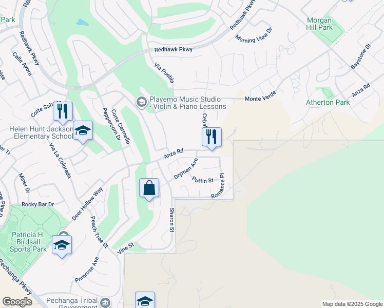 map of restaurants, bars, coffee shops, grocery stores, and more near 33082 Monte Drive in Temecula