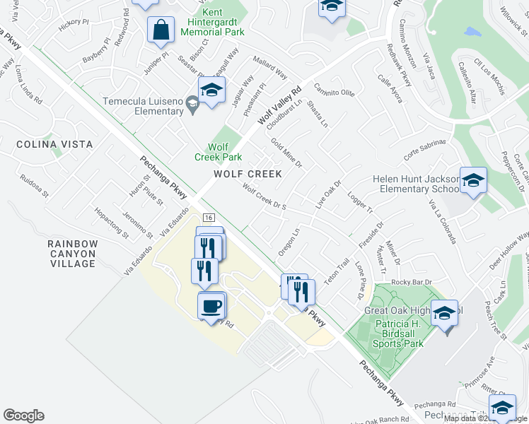 map of restaurants, bars, coffee shops, grocery stores, and more near 31839 Green Oak Way in Temecula