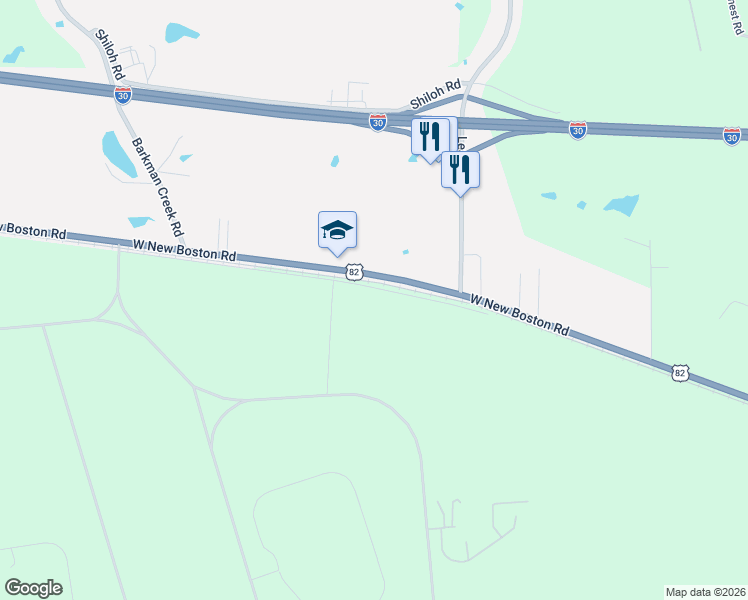 map of restaurants, bars, coffee shops, grocery stores, and more near 9406 West New Boston Road in Texarkana