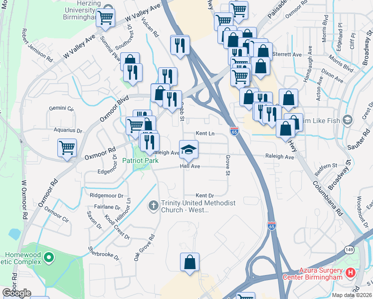 map of restaurants, bars, coffee shops, grocery stores, and more near 200 Raleigh Avenue in Birmingham