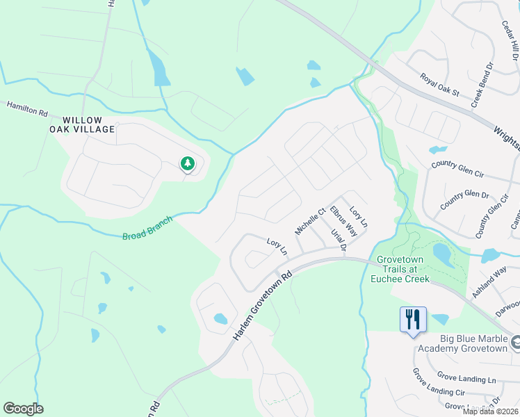 map of restaurants, bars, coffee shops, grocery stores, and more near 468 Lory Lane in Grovetown