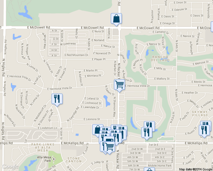 map of restaurants, bars, coffee shops, grocery stores, and more near 2737 N Salem St in Mesa