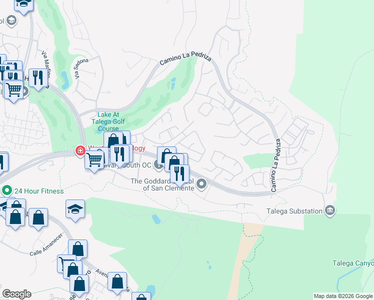 map of restaurants, bars, coffee shops, grocery stores, and more near 10 Calle Cangrejo in San Clemente