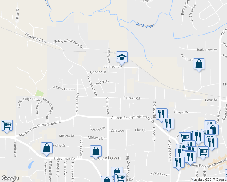 map of restaurants, bars, coffee shops, grocery stores, and more near 288 Eastwood Avenue in Hueytown