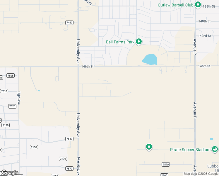 map of restaurants, bars, coffee shops, grocery stores, and more near 2301 146th Street in Lubbock