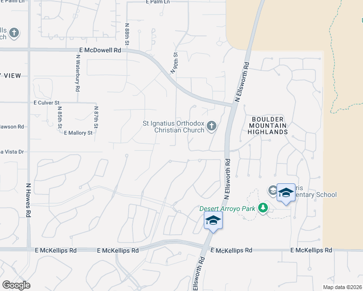 map of restaurants, bars, coffee shops, grocery stores, and more near 2418 North Usery Pass Road in Mesa