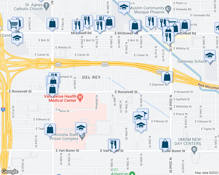 map of restaurants, bars, coffee shops, grocery stores, and more near 1011 North 28th Street in Phoenix