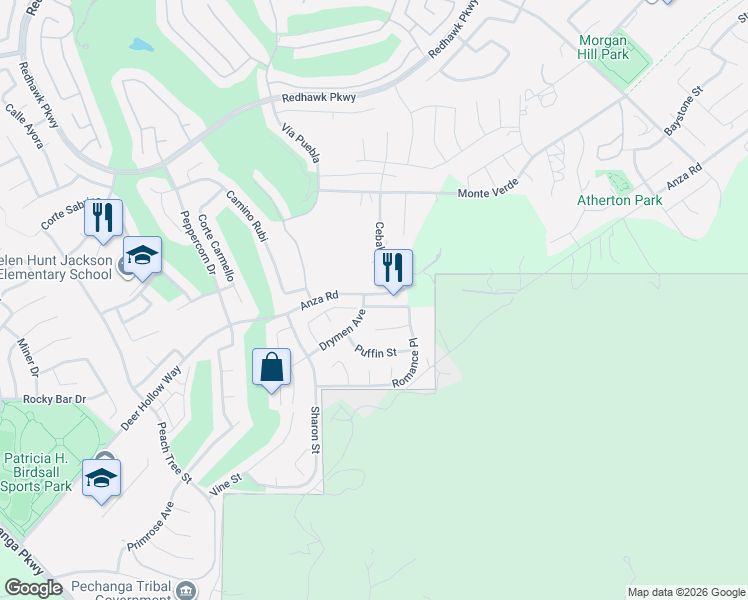 map of restaurants, bars, coffee shops, grocery stores, and more near 33128 Romance Place in Temecula