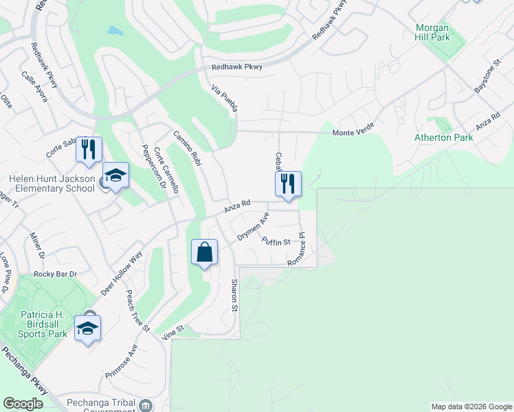map of restaurants, bars, coffee shops, grocery stores, and more near 33032 Monte Drive in Temecula