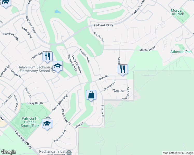 map of restaurants, bars, coffee shops, grocery stores, and more near 32953 Caminito Lorca in Temecula