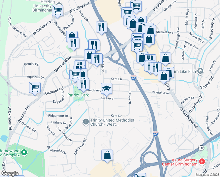 map of restaurants, bars, coffee shops, grocery stores, and more near 200 Raleigh Avenue in Birmingham