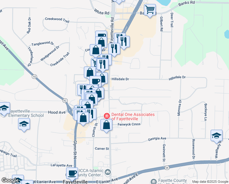 map of restaurants, bars, coffee shops, grocery stores, and more near 125 Rabbits Run in Fayetteville