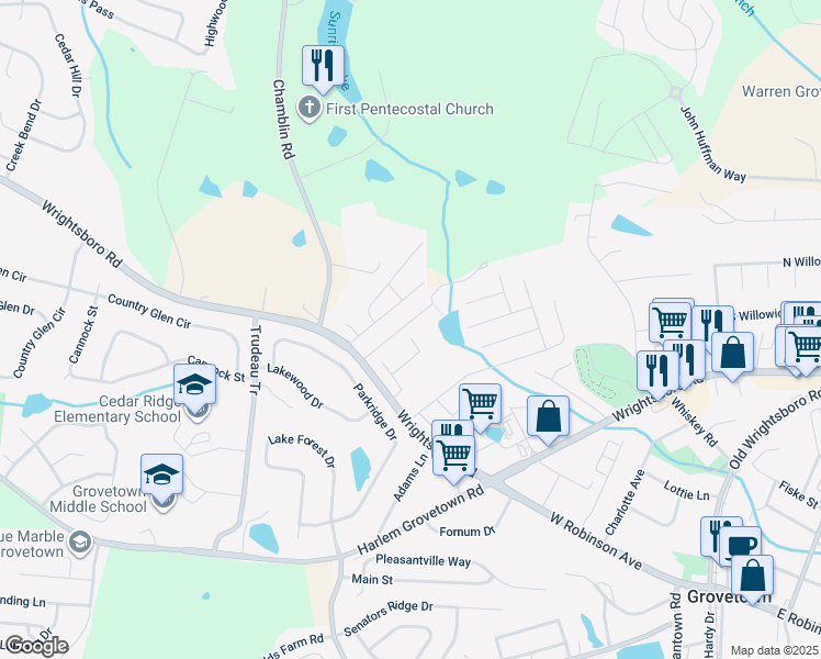 map of restaurants, bars, coffee shops, grocery stores, and more near 440 Northrop Pl in Grovetown
