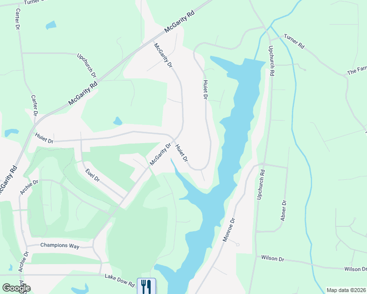 map of restaurants, bars, coffee shops, grocery stores, and more near 455 Huiet Drive in McDonough
