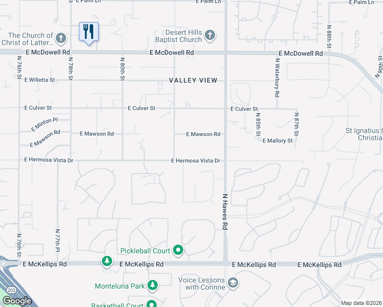 map of restaurants, bars, coffee shops, grocery stores, and more near 8236 East Hermosa Vista Drive in Mesa