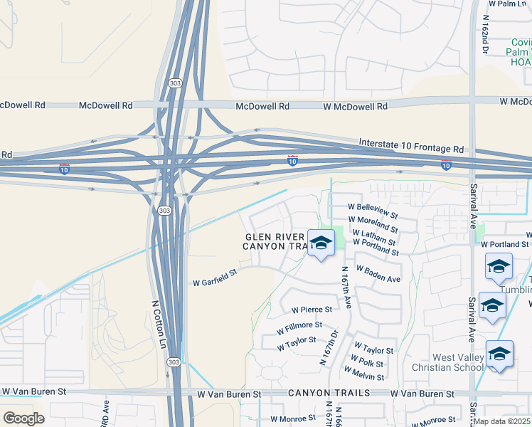 map of restaurants, bars, coffee shops, grocery stores, and more near 16871 West Belleview Street in Goodyear