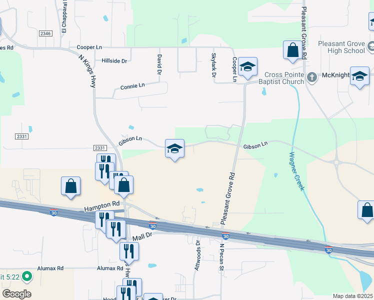 map of restaurants, bars, coffee shops, grocery stores, and more near 6335 Gibson Lane in Texarkana