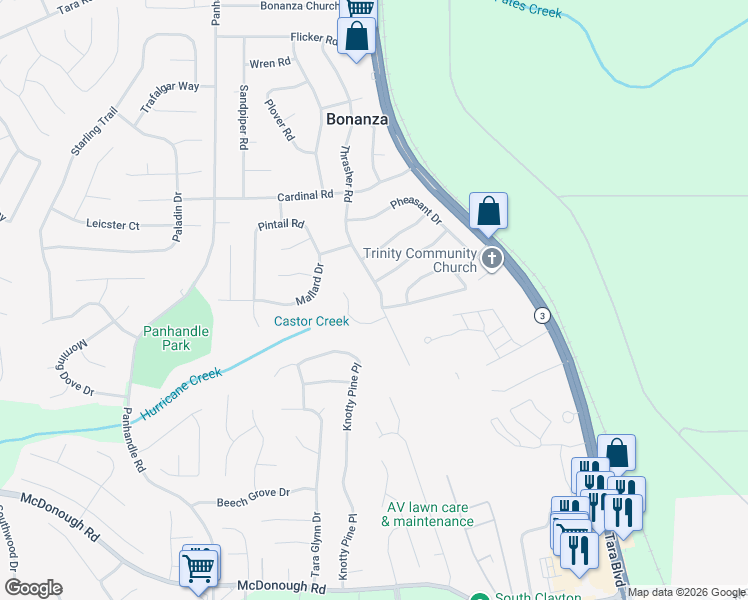 map of restaurants, bars, coffee shops, grocery stores, and more near 10909 Thrasher Road in Hampton