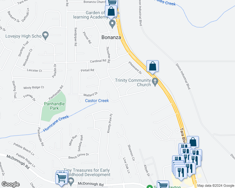 map of restaurants, bars, coffee shops, grocery stores, and more near 10903 Thrasher Road in Hampton