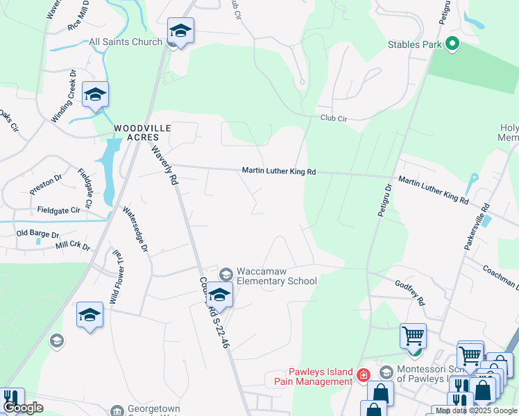 map of restaurants, bars, coffee shops, grocery stores, and more near 187 Annie Rainey Lane in Pawleys Island