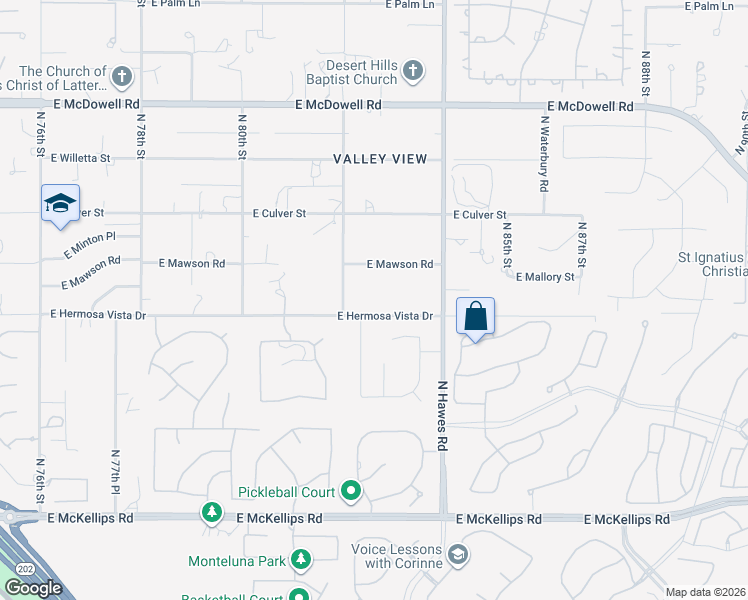 map of restaurants, bars, coffee shops, grocery stores, and more near 8236 East Hermosa Vista Drive in Mesa