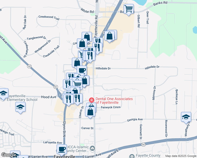 map of restaurants, bars, coffee shops, grocery stores, and more near 125 Rabbits Run in Fayetteville