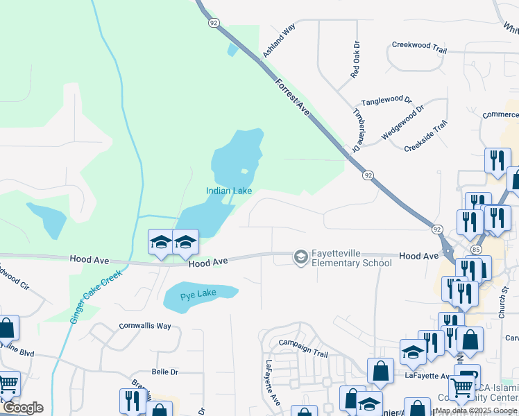 map of restaurants, bars, coffee shops, grocery stores, and more near 280 Winona Drive in Fayetteville