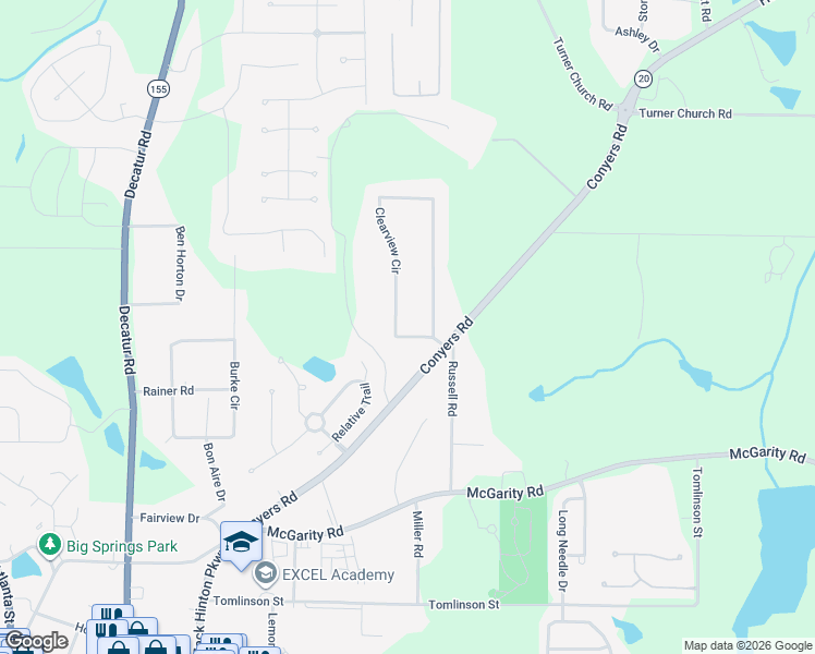 map of restaurants, bars, coffee shops, grocery stores, and more near 295 Clearview Cir in McDonough