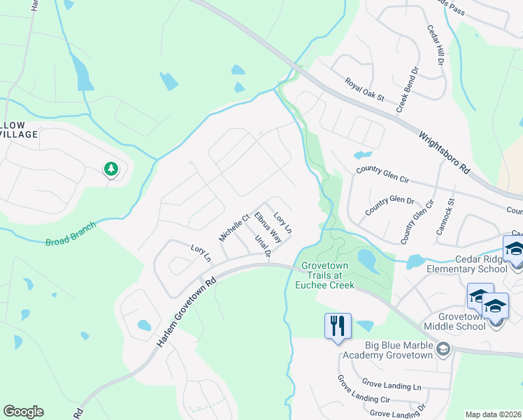 map of restaurants, bars, coffee shops, grocery stores, and more near 784 Michelle Court in Grovetown