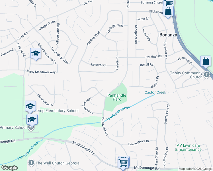 map of restaurants, bars, coffee shops, grocery stores, and more near 10843 Morning Dove Court in Hampton