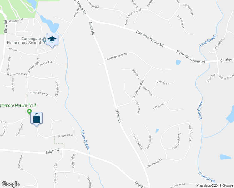 map of restaurants, bars, coffee shops, grocery stores, and more near West Lanier Avenue in Fayetteville