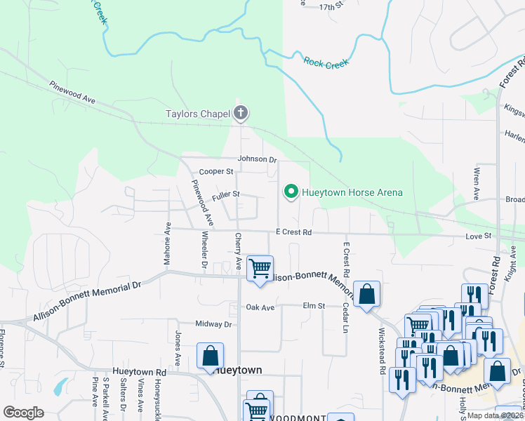 map of restaurants, bars, coffee shops, grocery stores, and more near 288 Eastwood Avenue in Hueytown