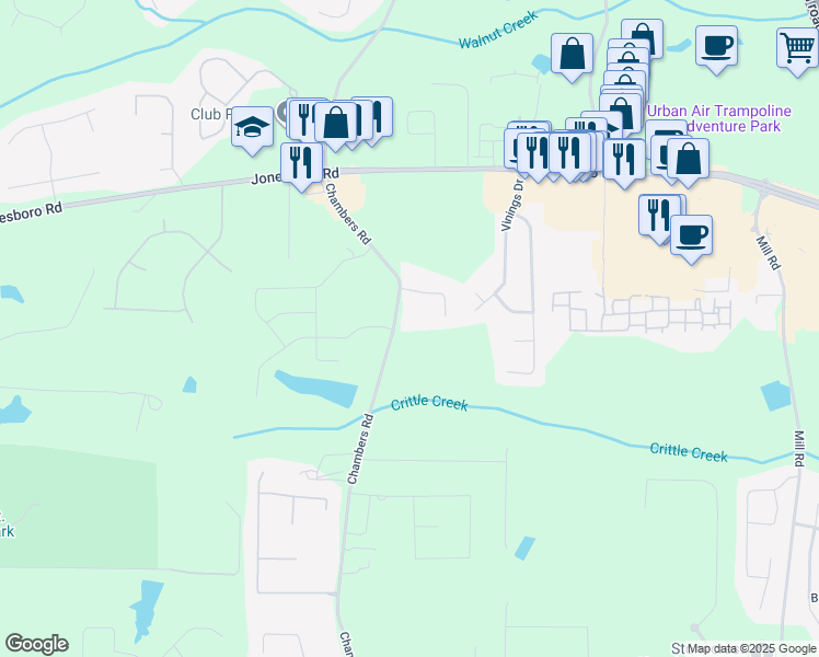 map of restaurants, bars, coffee shops, grocery stores, and more near 1538 Chambers Road in McDonough